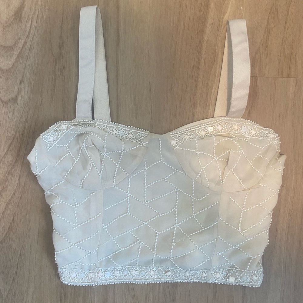 Elegant Cream Beaded Bustier Top